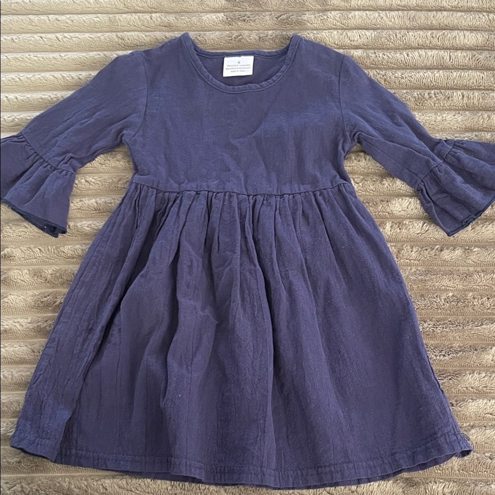 Girls Navy Long-Sleeve Ruffle Hem Dress